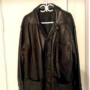 Glossy black leather jacket,with buttons